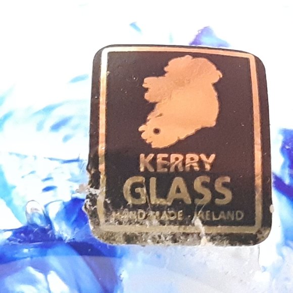 Vintage Kerry Glass Paperweight Round Size Small Blue Swirl Latticinio 3 in Tall - Picture 9 of 10